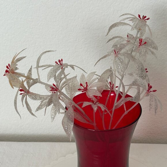 VINTAGE Set 2 Plastic Glittered White Poinsettia Flower Picks - Picture 10 of 10